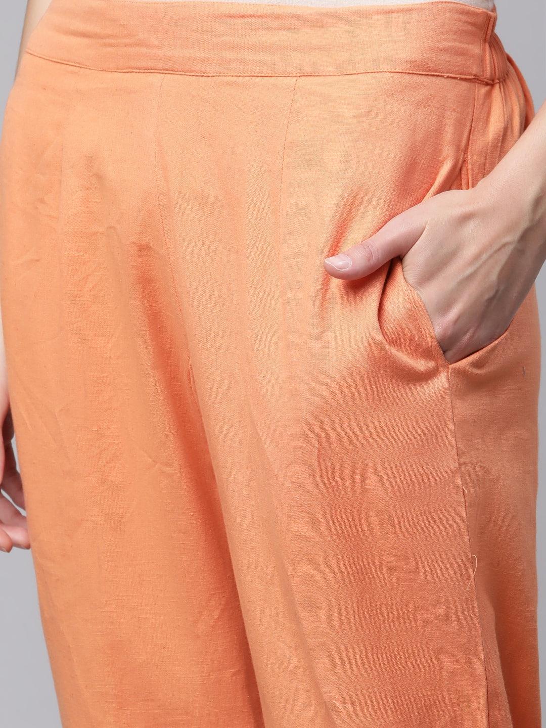  Orange Chanderi Kurta Cotton pant set With Chiffon leheriya Dupatta - world.com