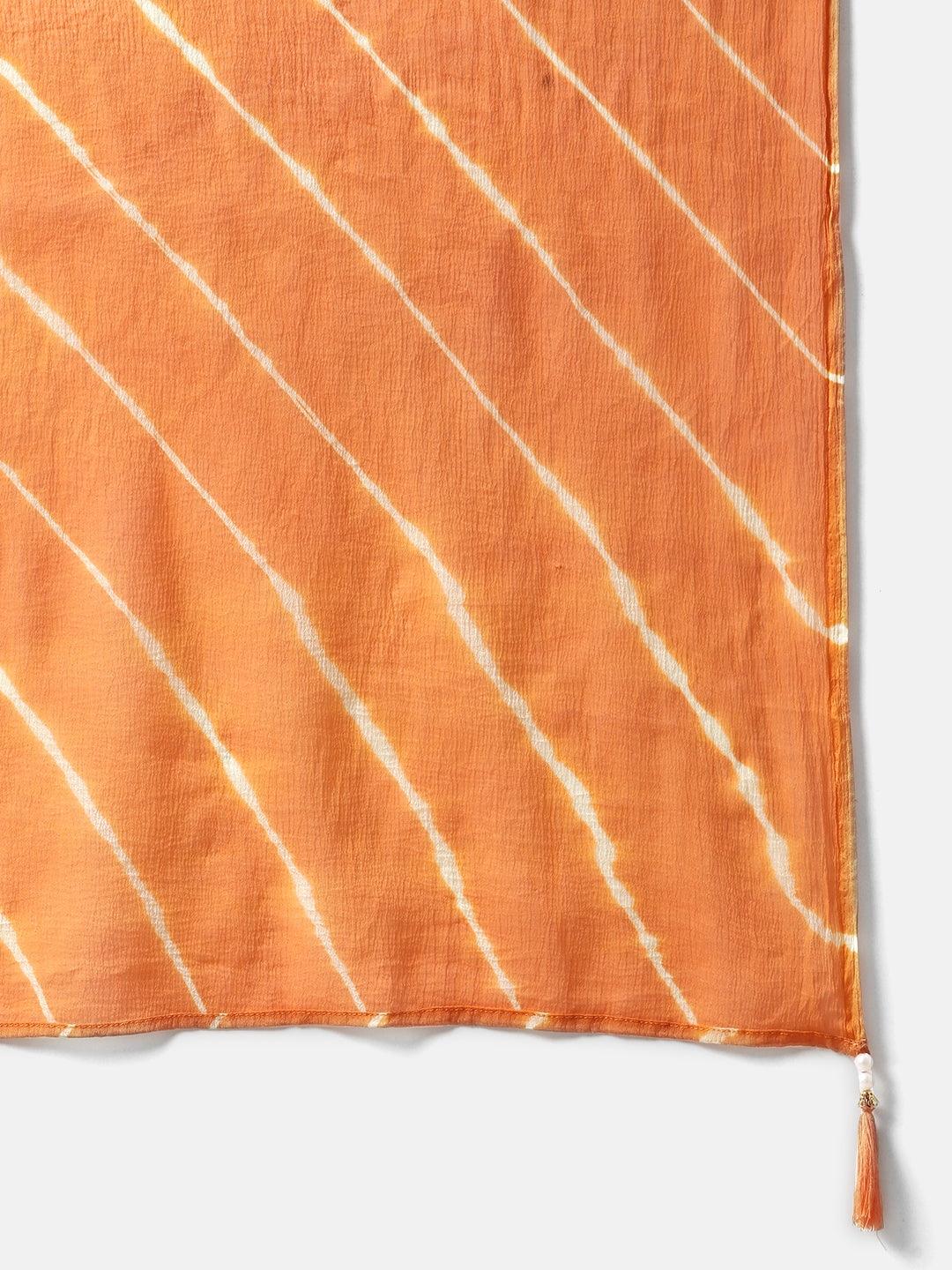  Orange Chanderi Kurta Cotton pant set With Chiffon leheriya Dupatta - world.com