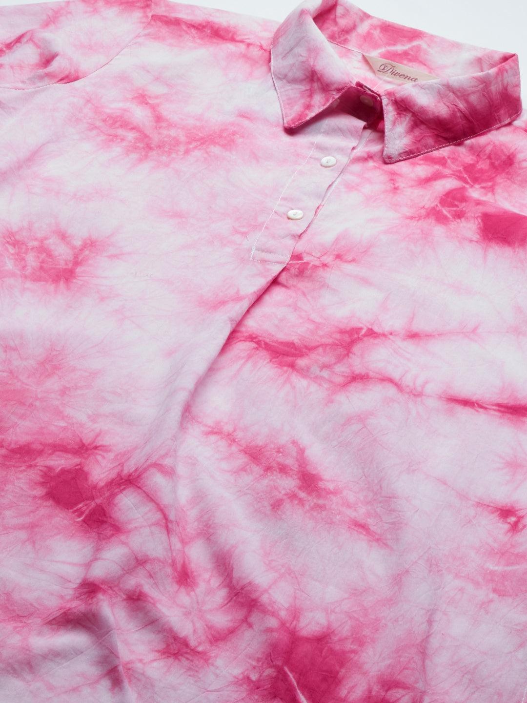  Pink Cotton Shirt Style Kurta Hem Cuffed Pant Set -  world