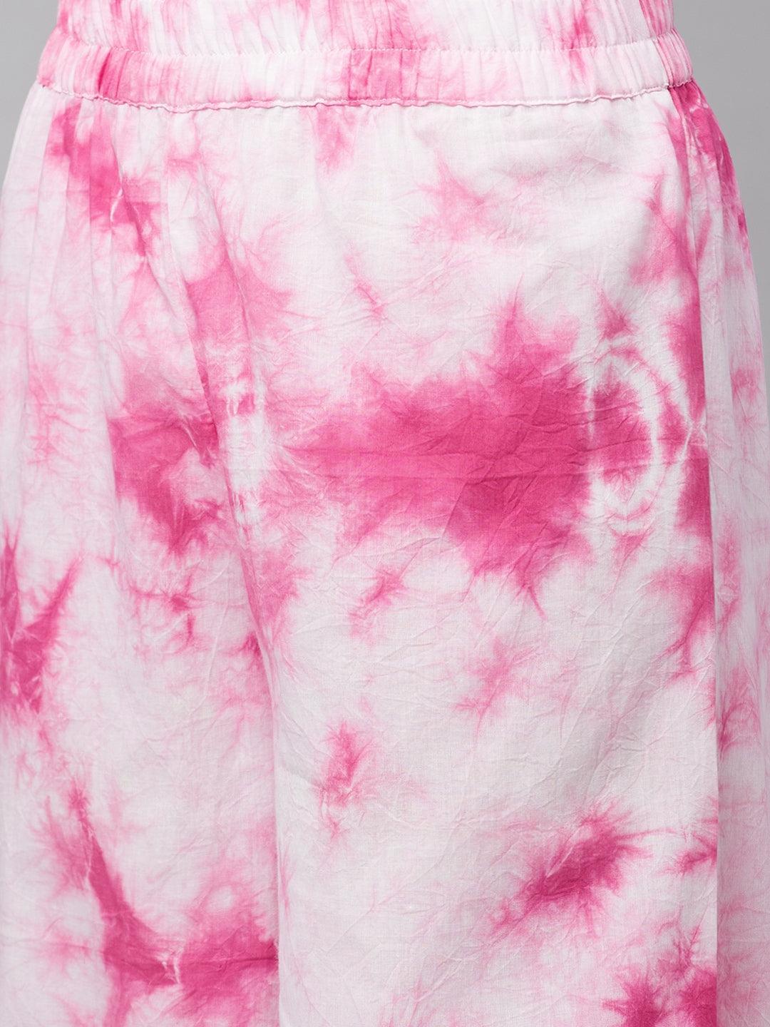  Pink Cotton Shirt Style Kurta Hem Cuffed Pant Set -  world