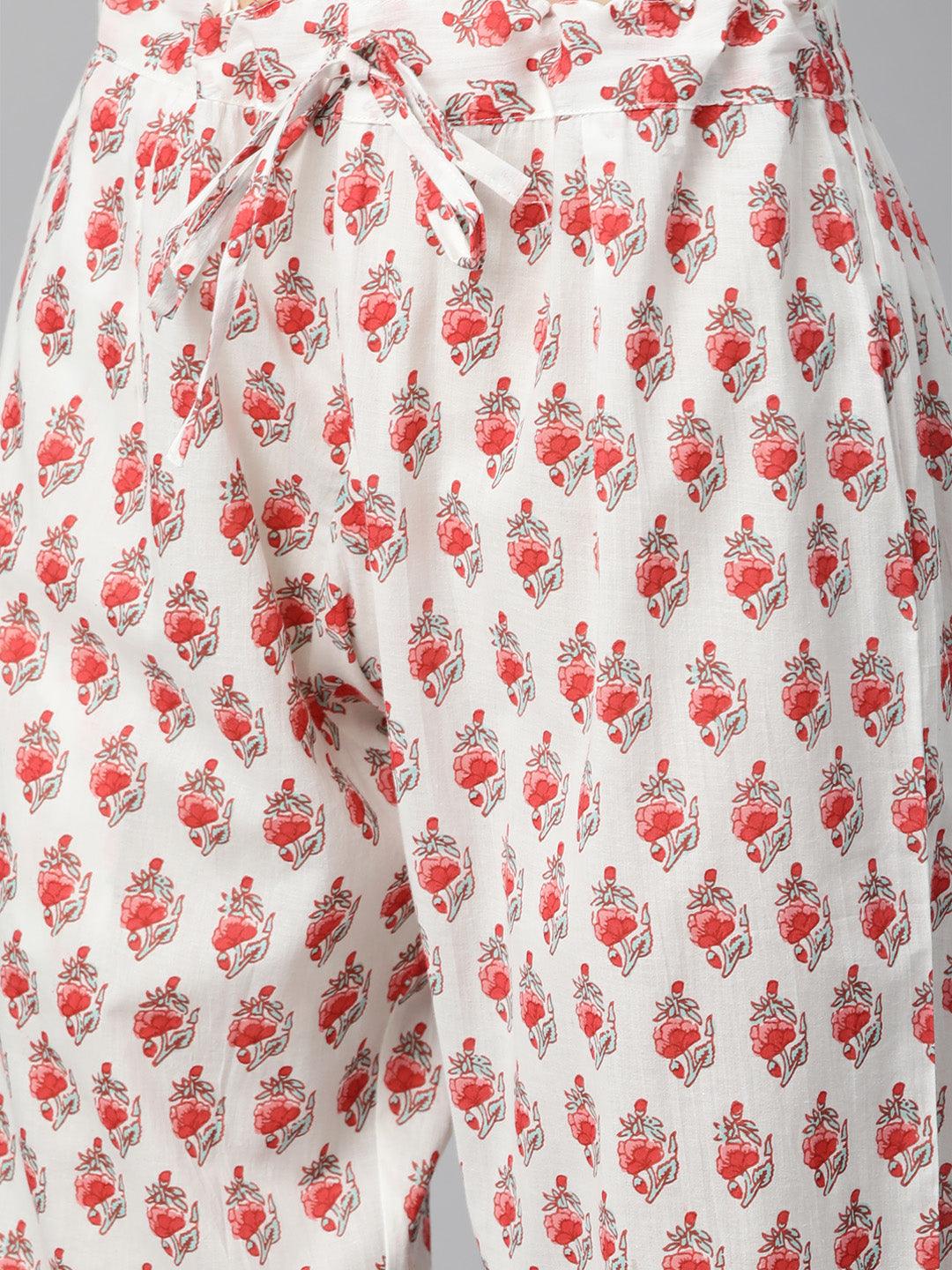  White Floral Printed Kurta Pant Set with Dupatta -  world