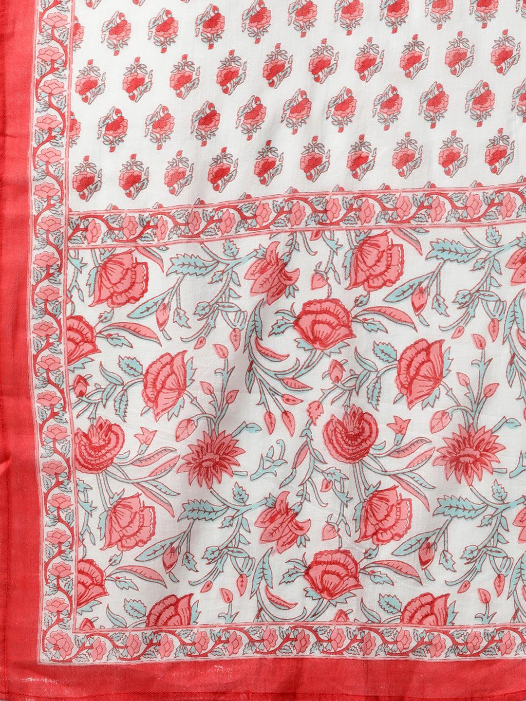  White Floral Printed Kurta Pant Set with Dupatta -  world