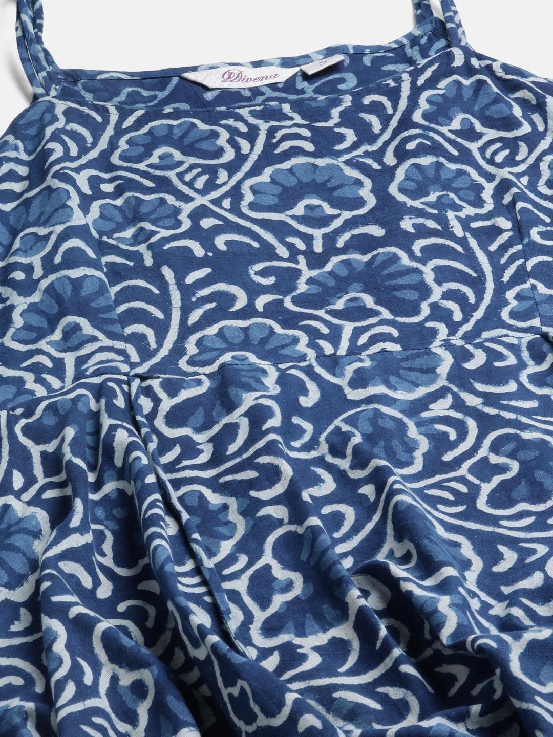  Indigo Hand Block Printed Anarkali Kurta Pant Set with Dupatta - world.com