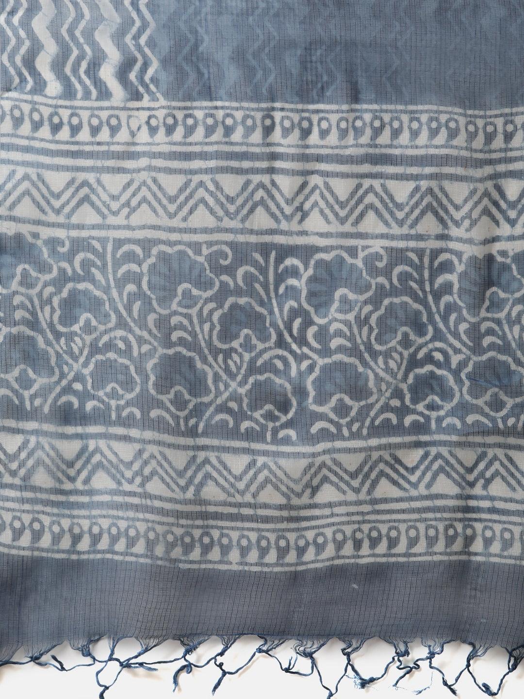  Indigo Hand Block Printed Anarkali Kurta Pant Set with Dupatta - world.com