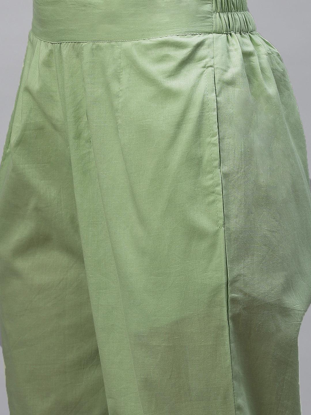  Light Green Hand Painted Floral Anarkali Kurta Pant Set with Dupatta -  world