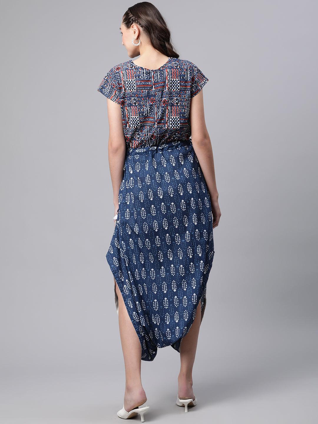  Indigo Hand Block Dhoti Style Cotton Jumpsuit -  world