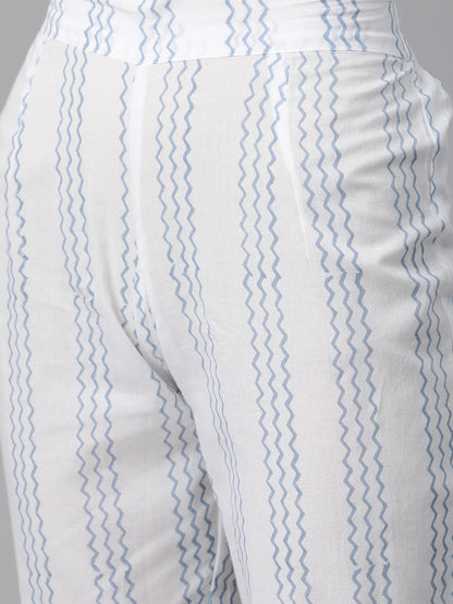  Sky blue Hand Block Printed Straight kurta Pant Set with Dupatta -  world