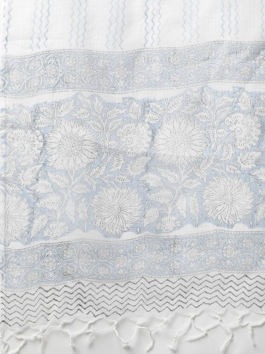  Sky blue Hand Block Printed Straight kurta Pant Set with Dupatta -  world