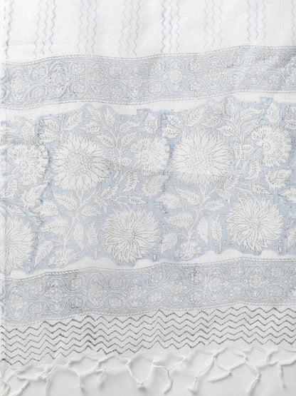  Sky blue Hand Block Printed Straight kurta Pant Set with Dupatta -  world