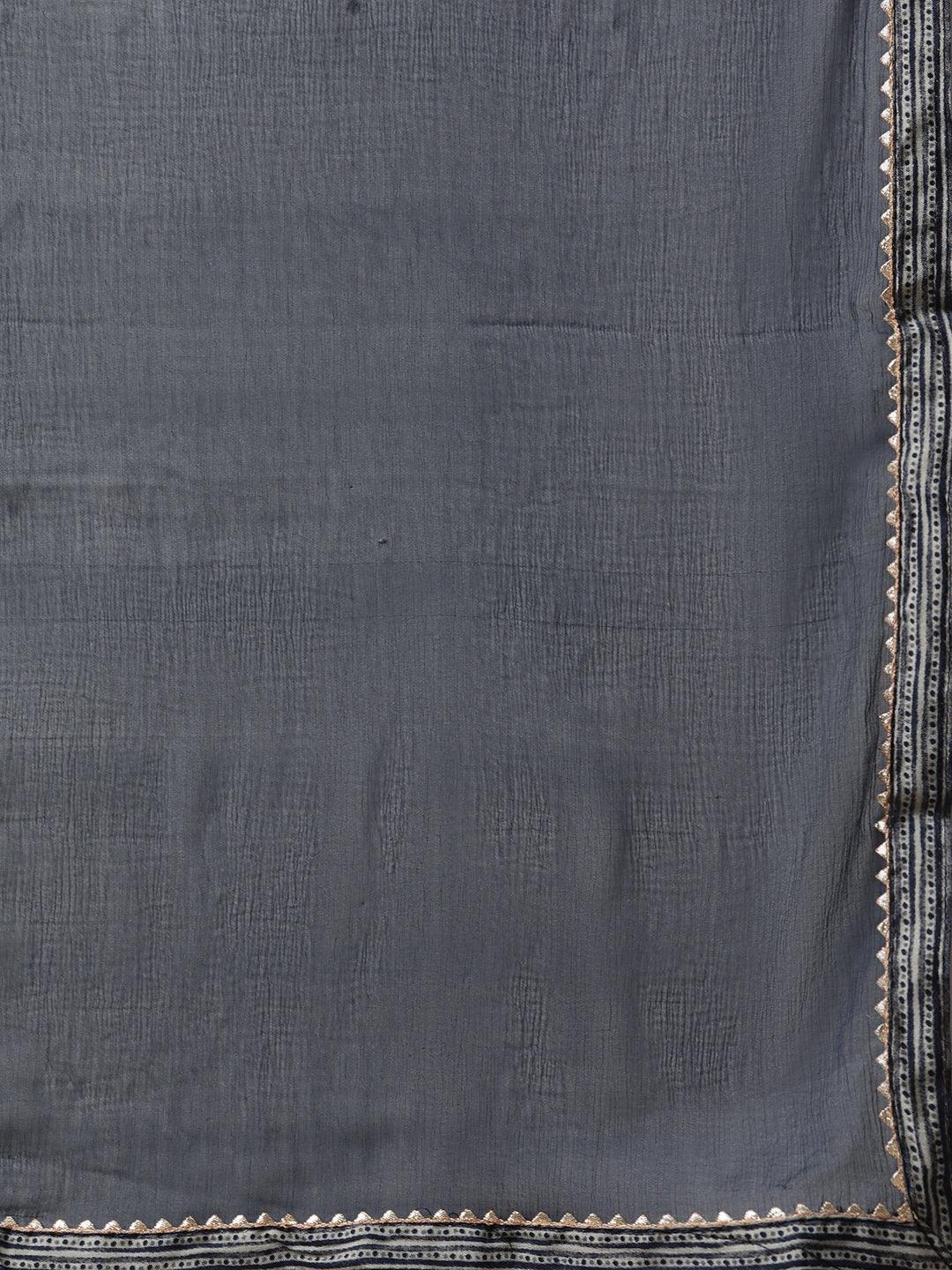  Blue Bandhani Print Chanderi Kurta pant set With Dupatta - world.com