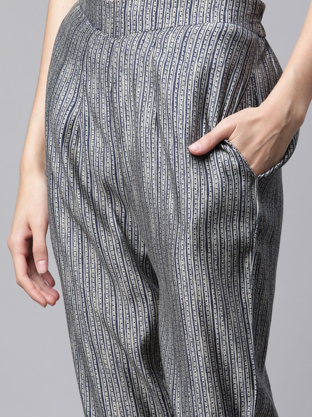  Blue Bandhani Print Chanderi Kurta pant set With Dupatta - world.com