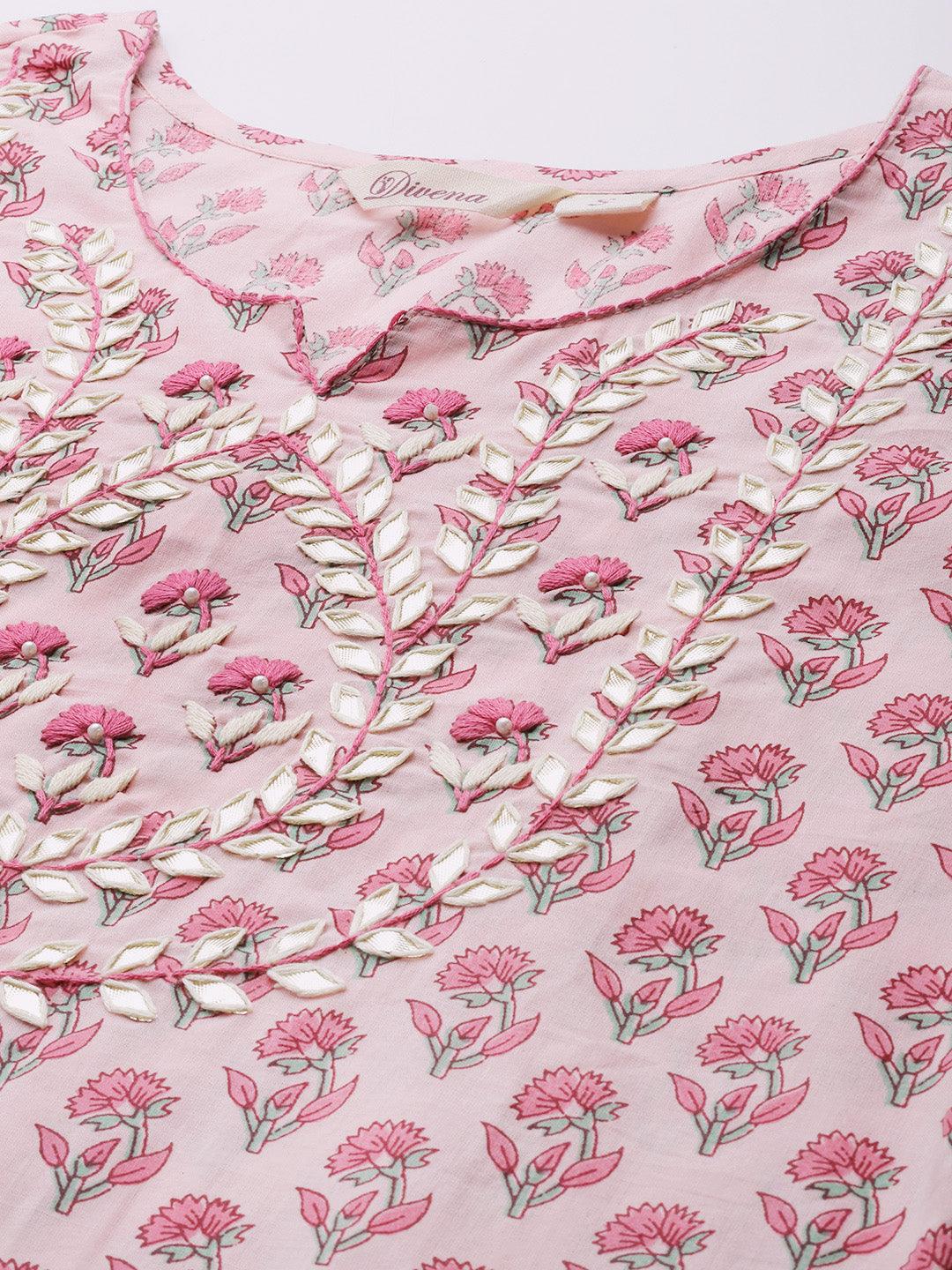  Pink Cotton Straight Kurta Pant Set With Dupatta -  world