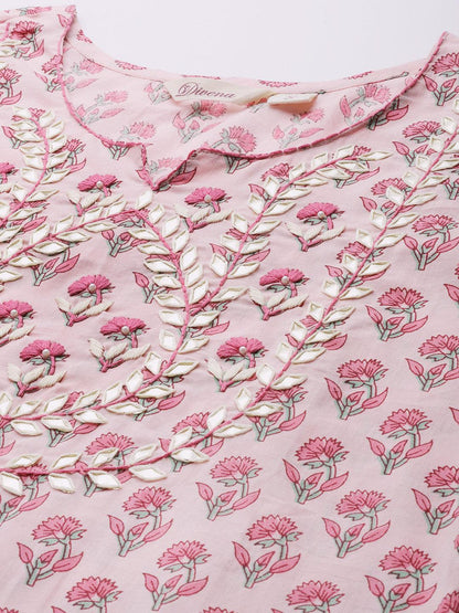  Pink Cotton Straight Kurta Pant Set With Dupatta -  world