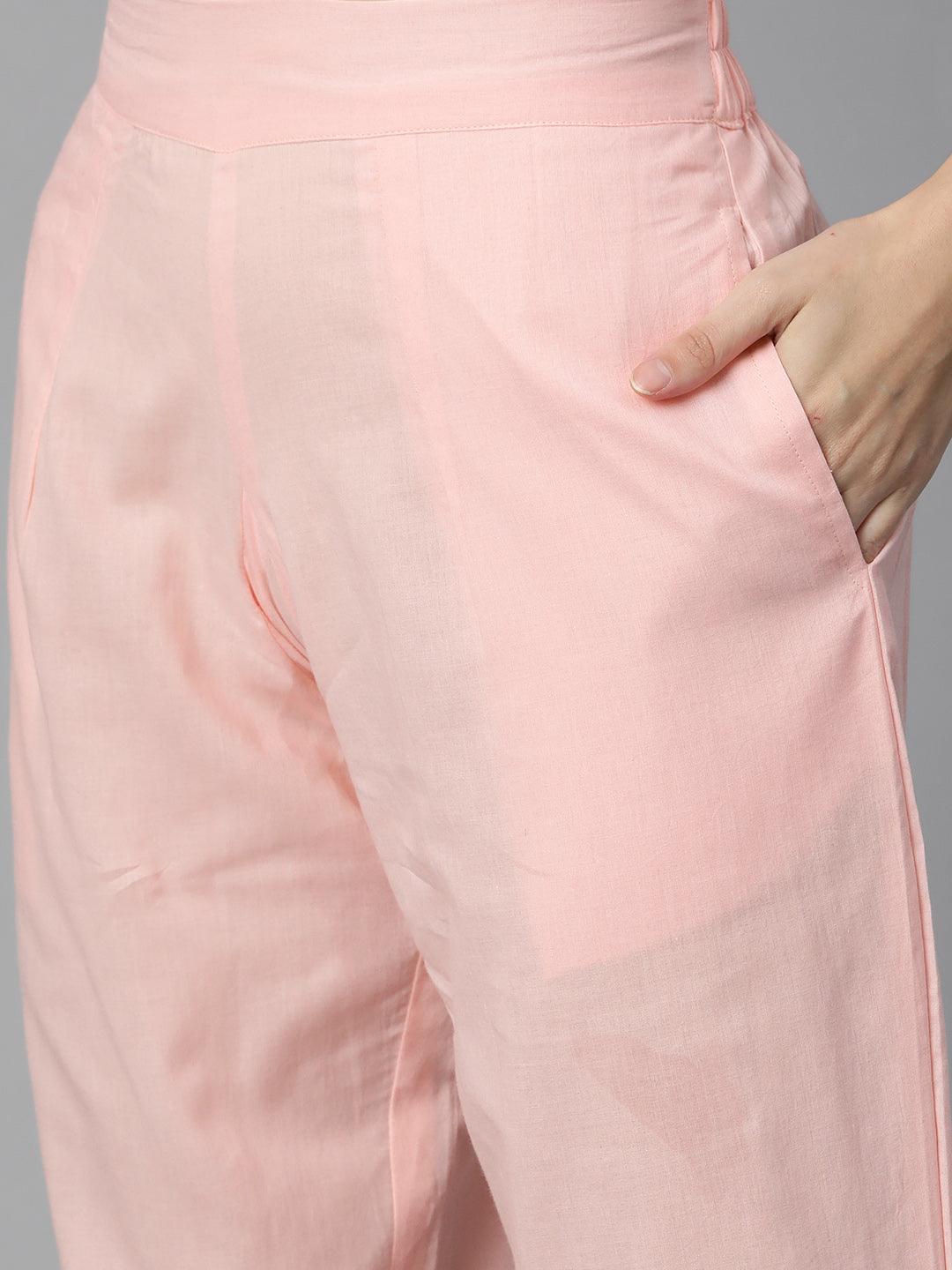  Pink Cotton Straight Kurta Pant Set With Dupatta -  world