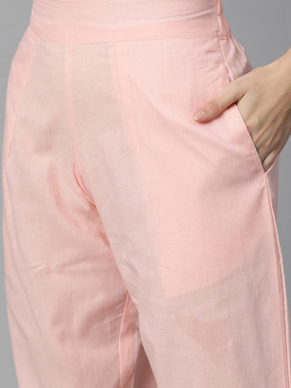  Pink Cotton Straight Kurta Pant Set With Dupatta -  world