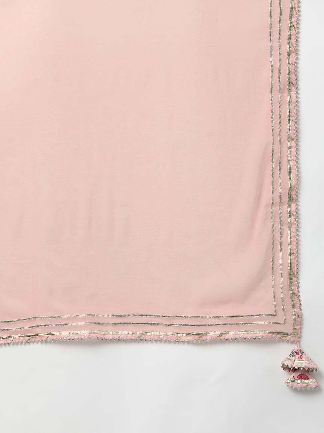  Pink Cotton Straight Kurta Pant Set With Dupatta -  world