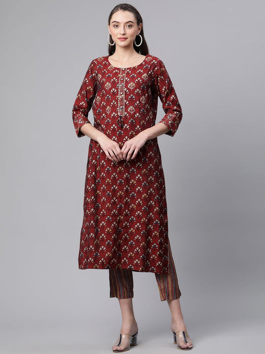  Maroon Chanderi Kurta pant set - world.com