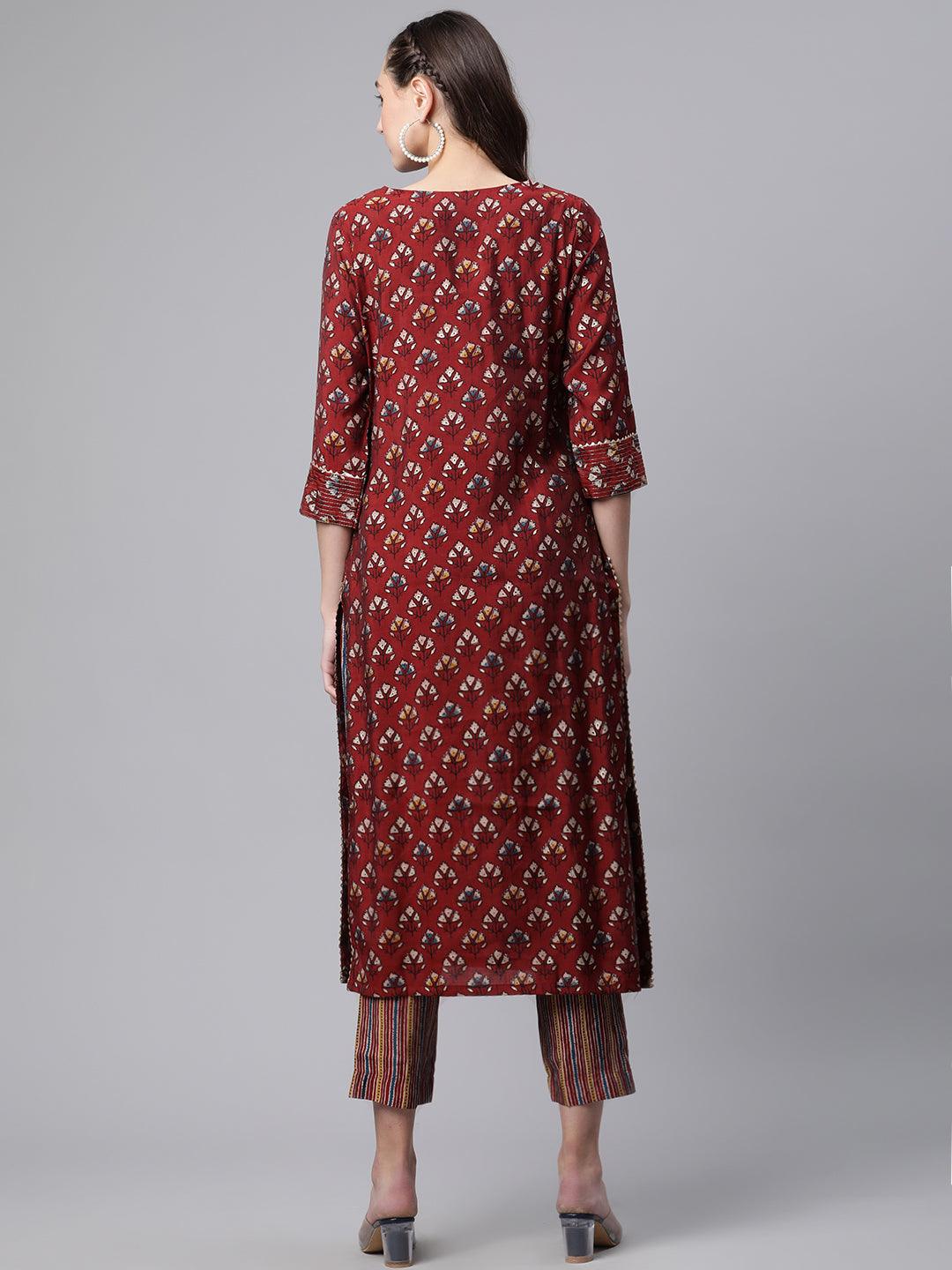  Maroon Chanderi Kurta pant set - world.com