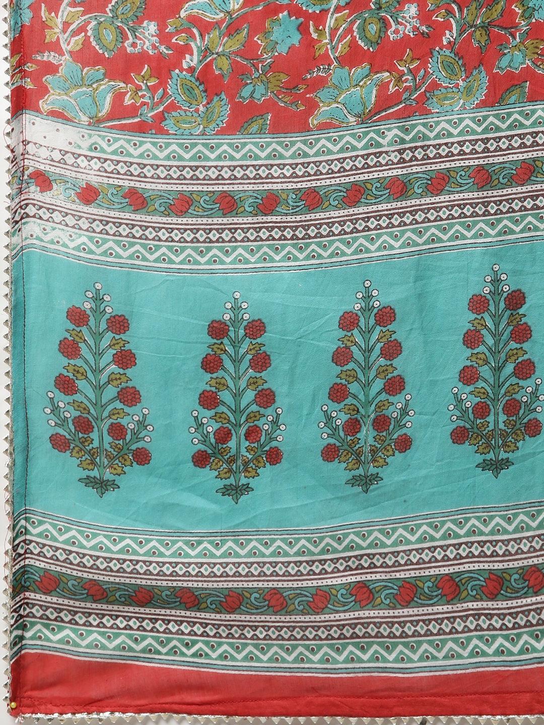  Rama Green Cotton Straight Kurta Pant Set with Dupatta -  world