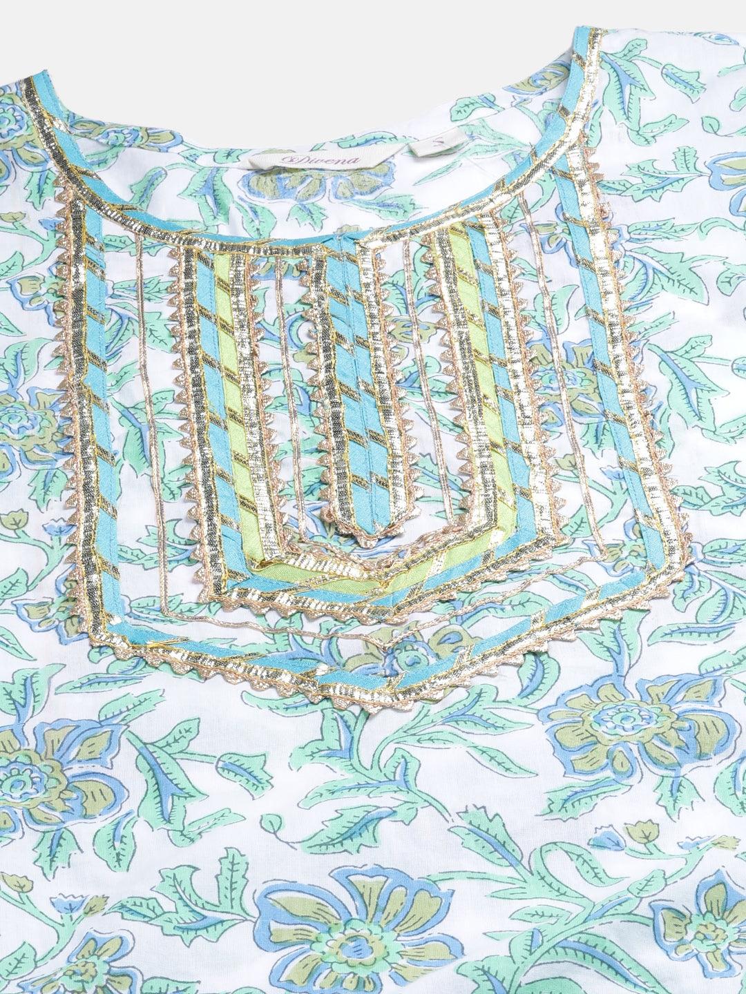  White Floral Printed Kurta Palazzo set with Dupatta - world.com