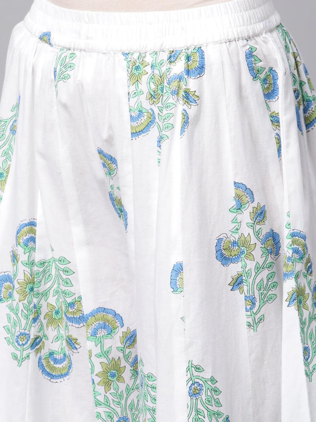  White Floral Printed Kurta Palazzo set with Dupatta - world.com