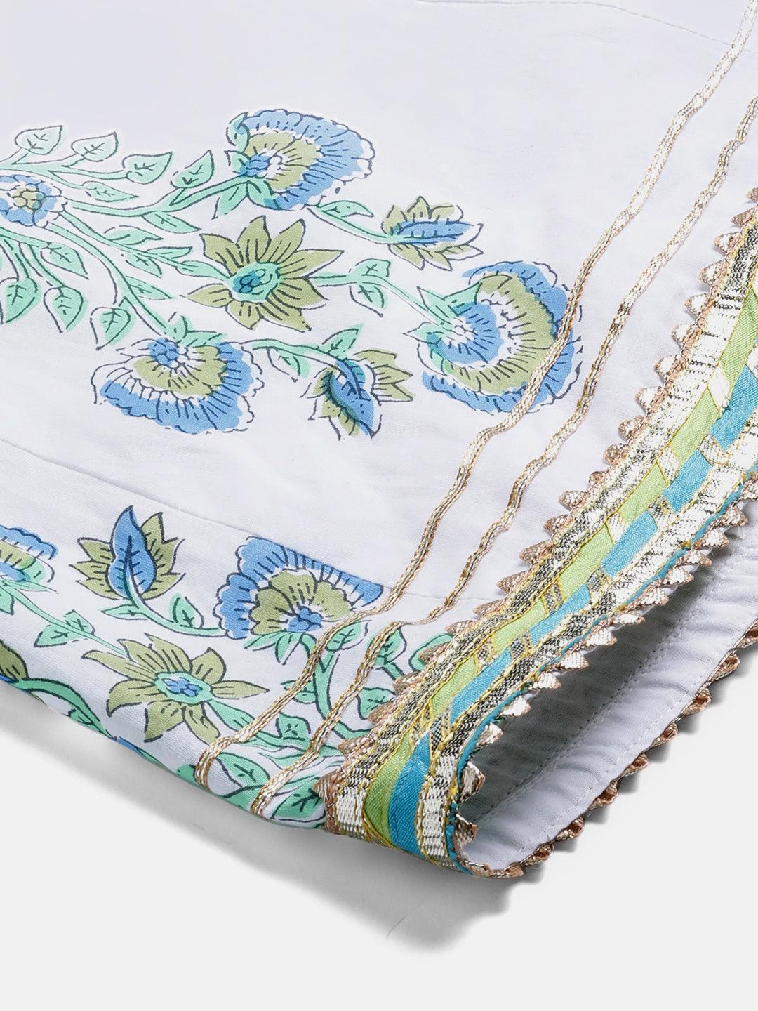  White Floral Printed Kurta Palazzo set with Dupatta - world.com