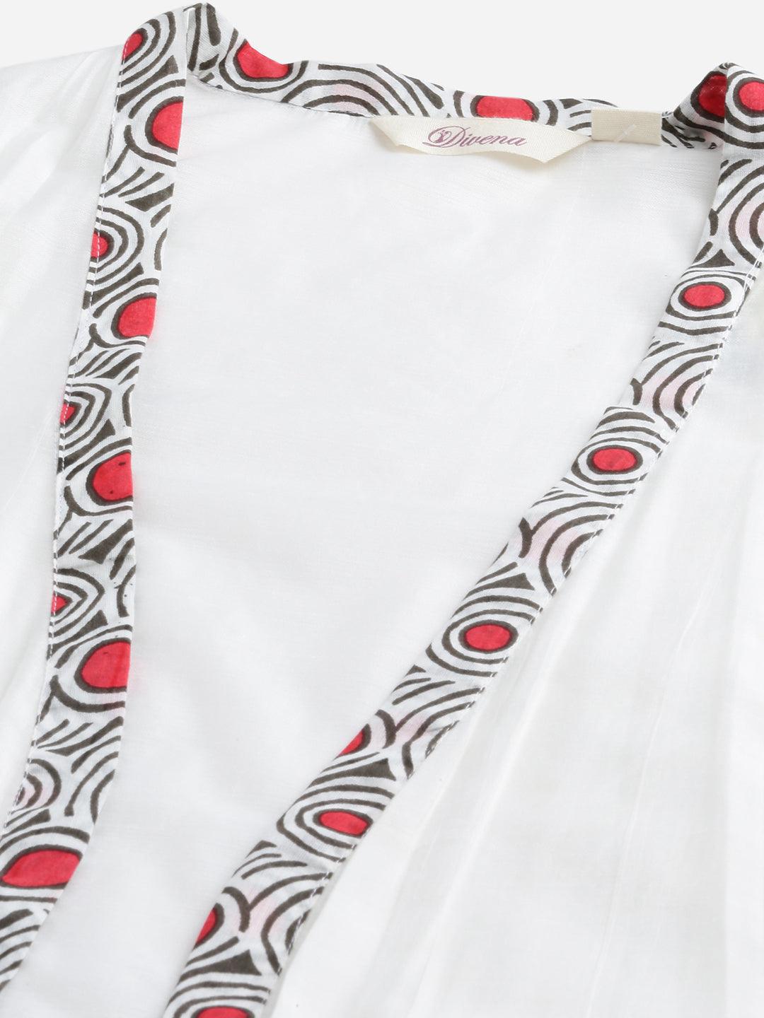  White Floral Kurta Pant Set with Chanderi Shurg -  world
