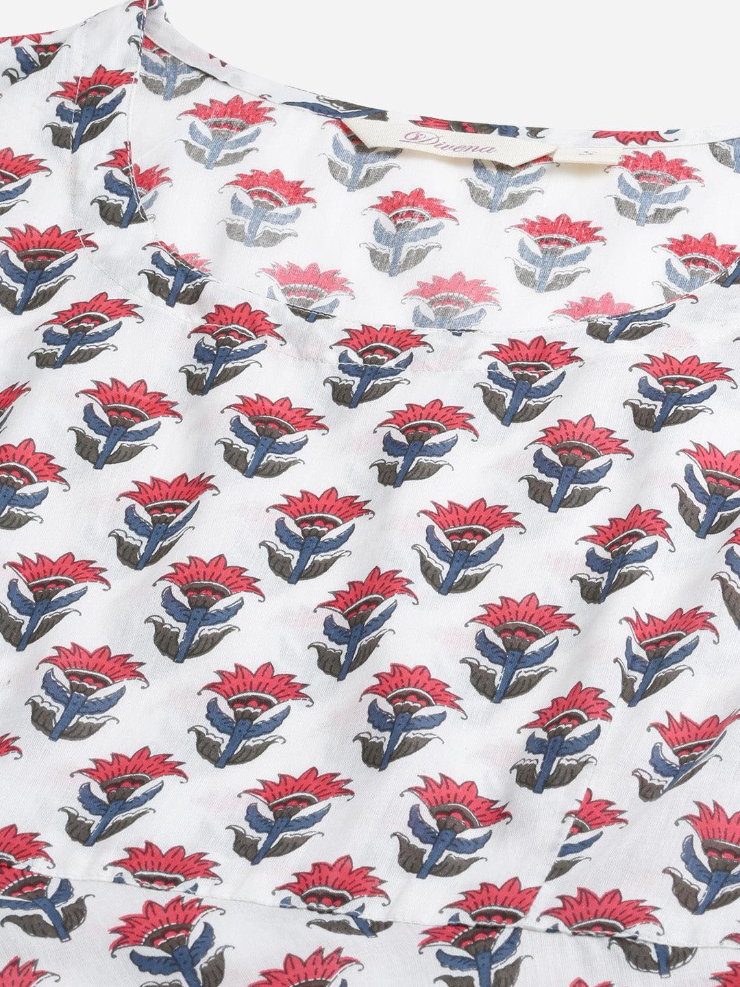  White Floral Kurta Pant Set with Chanderi Shurg -  world