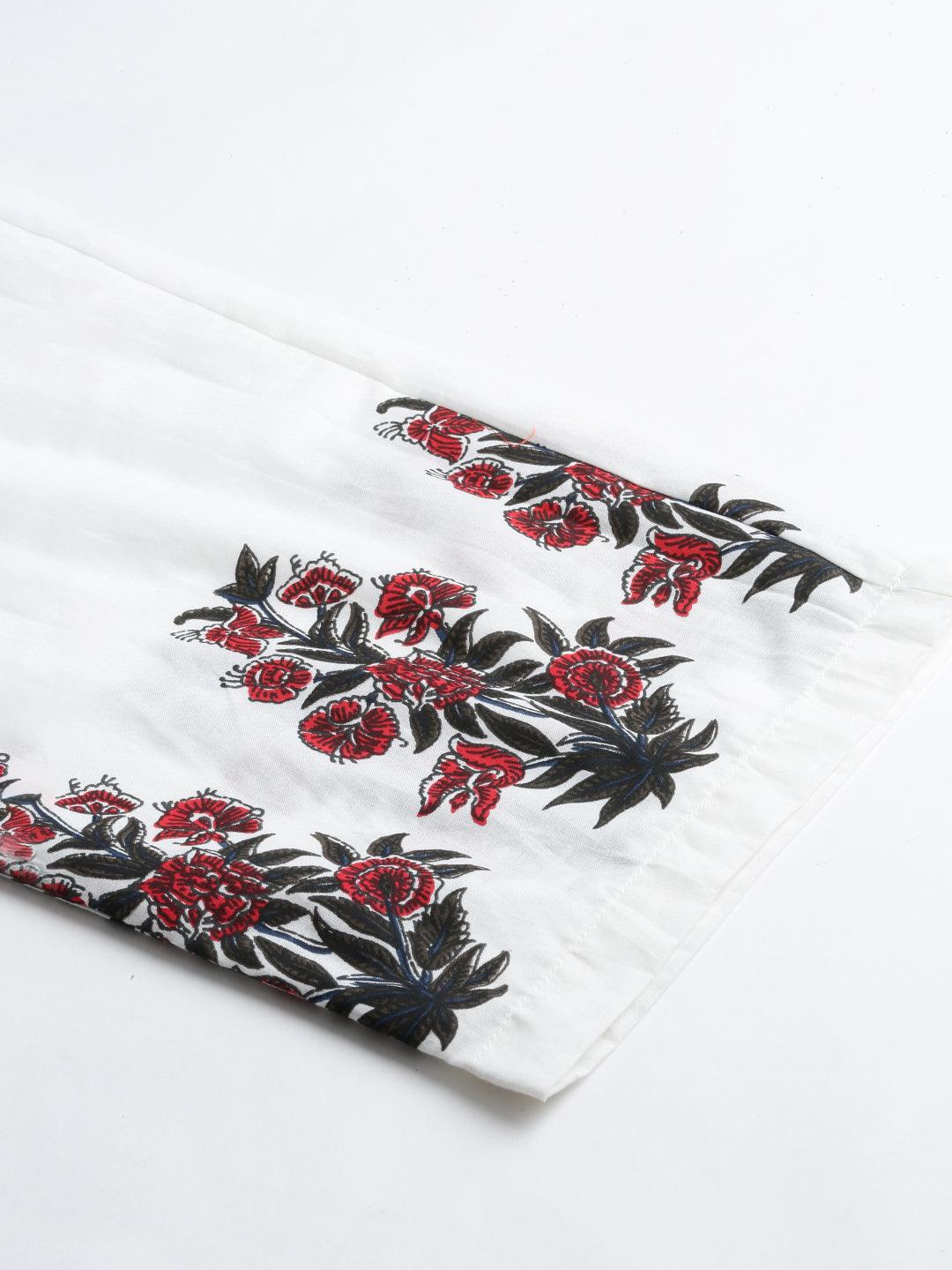  White Floral Kurta Pant Set with Chanderi Shurg -  world