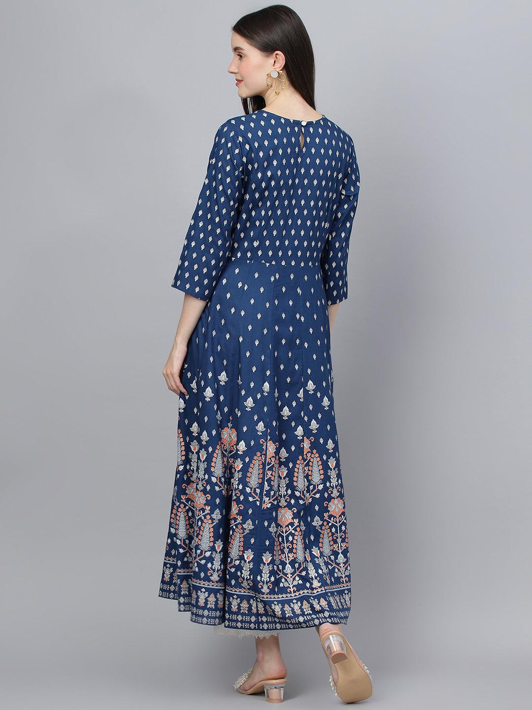  Indigo Ethnic Motif Rayon Anarkali Kurta -  world