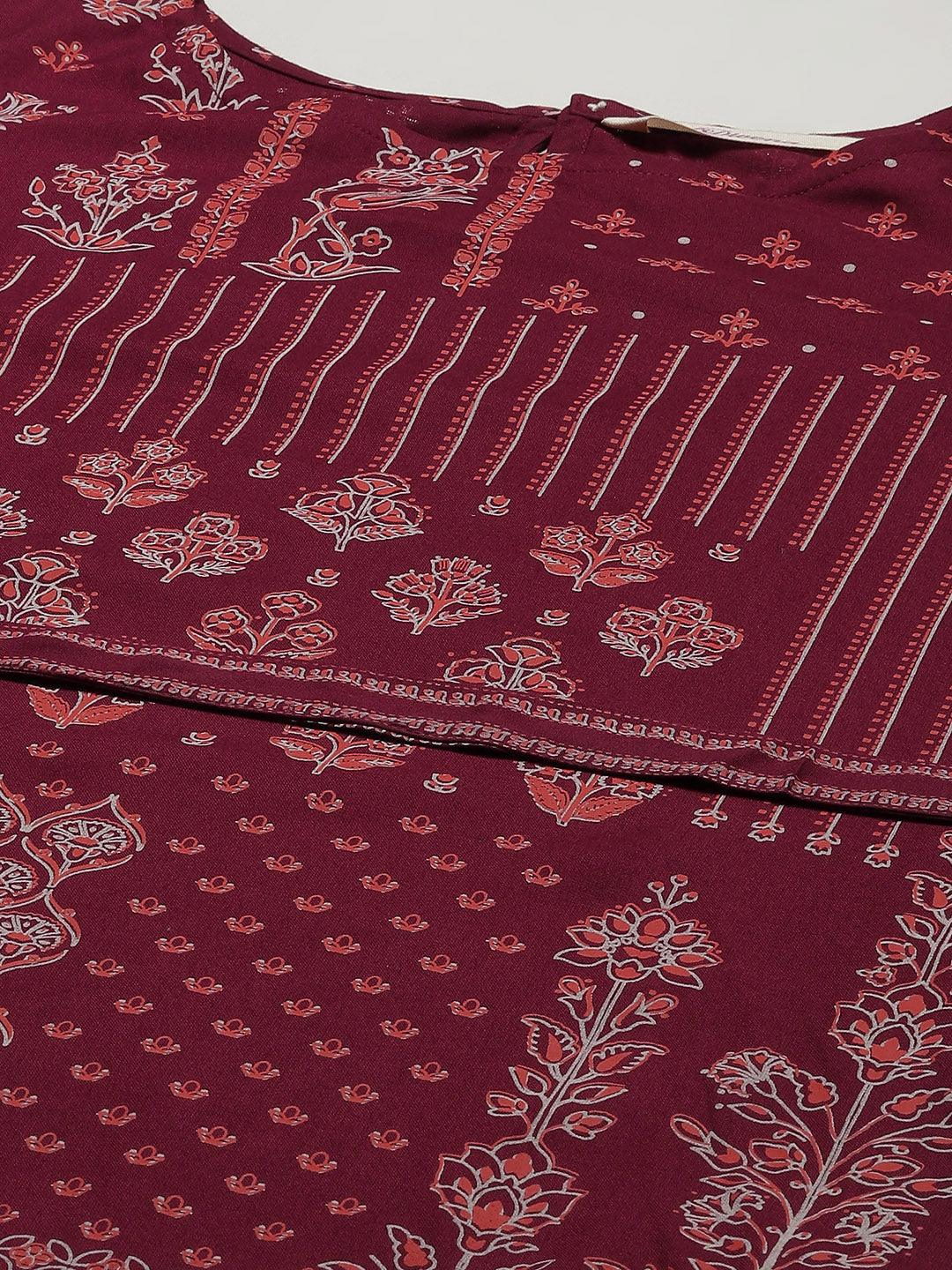  Maroon Rayon A-line Kurta with Belt -  world