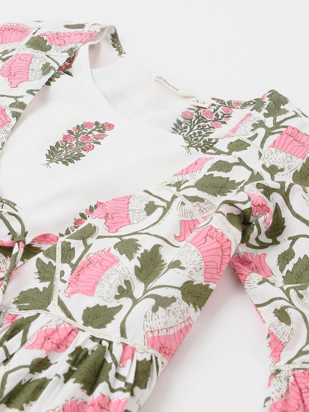  White Floral Cotton Anarkali Kurta with Jacket -  world