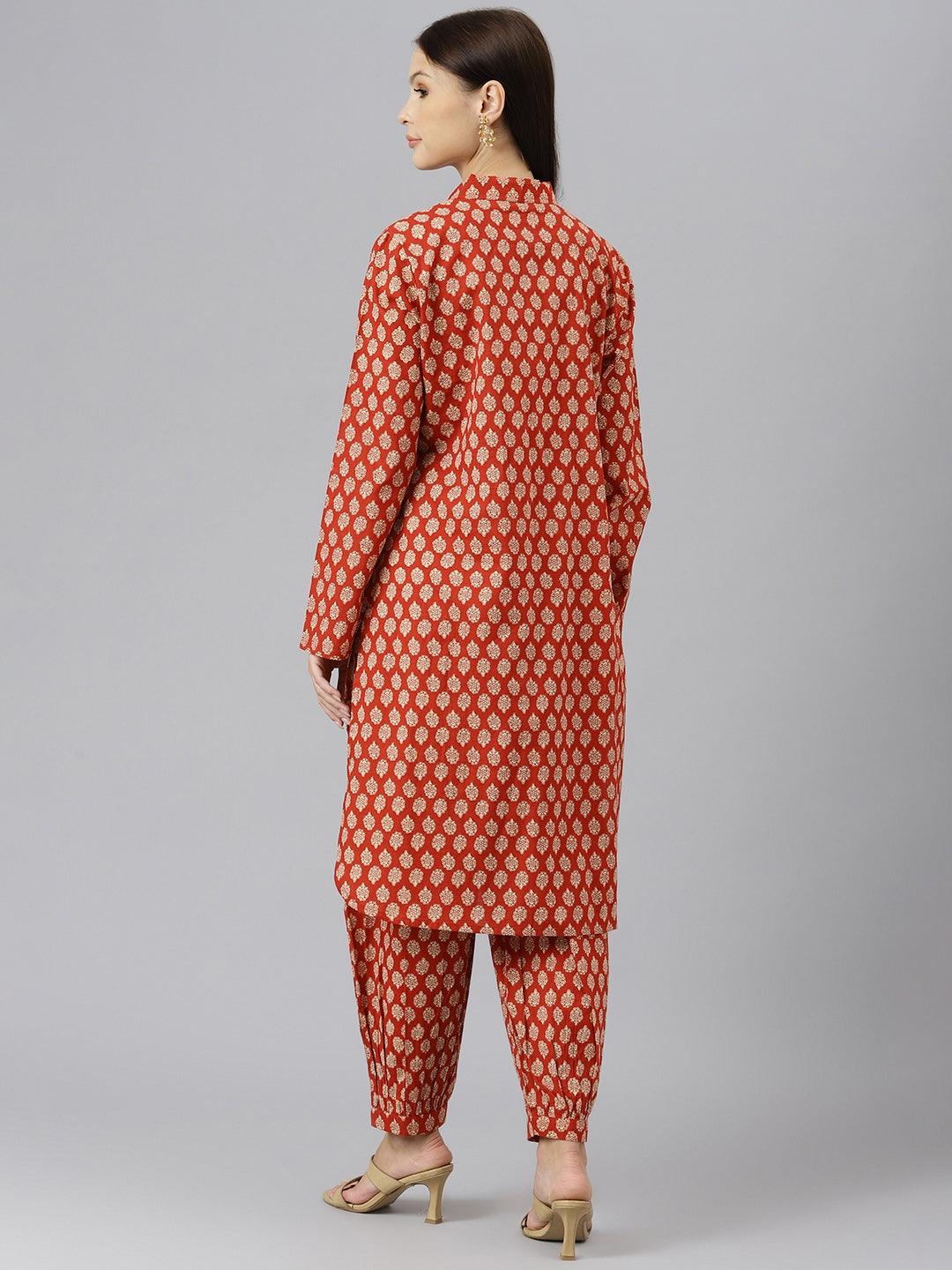  Maroon Cotton Shirt Style Kurta Hem Cuffed Pant Co-ord Set -  world