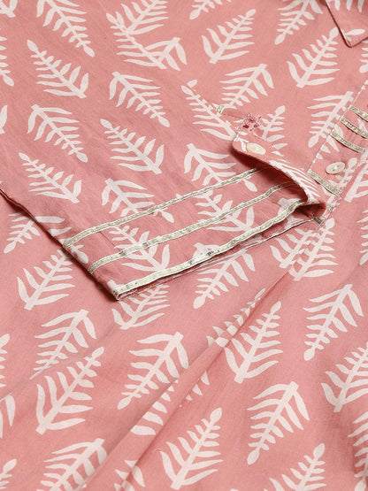  Pink Cotton Shirt Style Kurta Hem Cuffed Pant Co-ord Set -  world