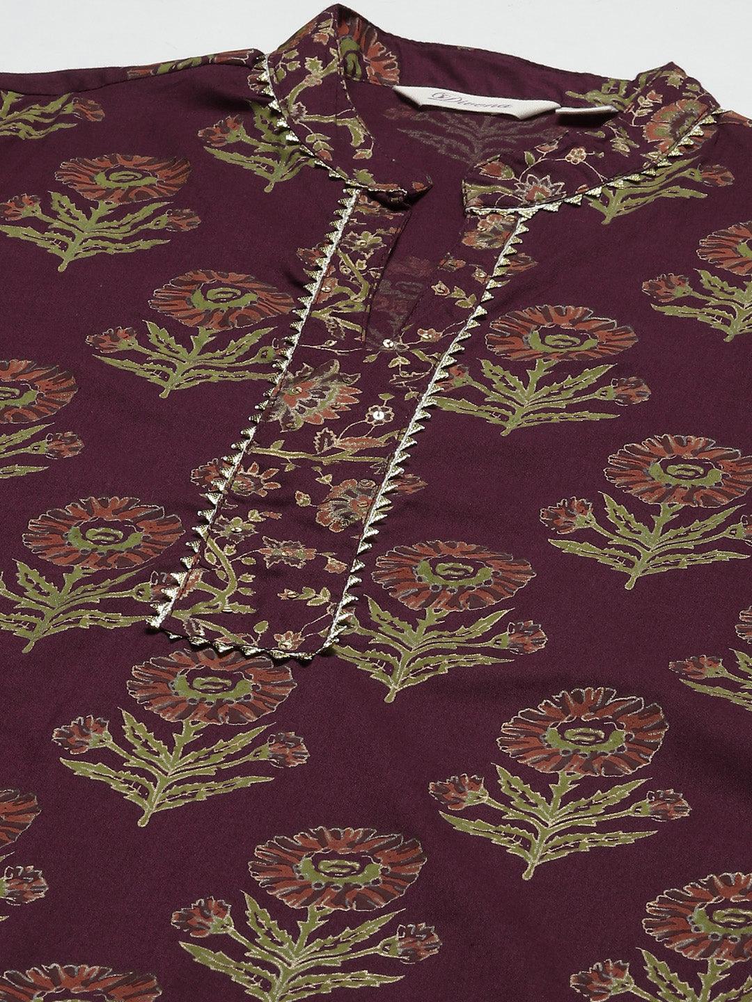  Purple Cotton Straight Kurta Pant Set with Dupatta -  world