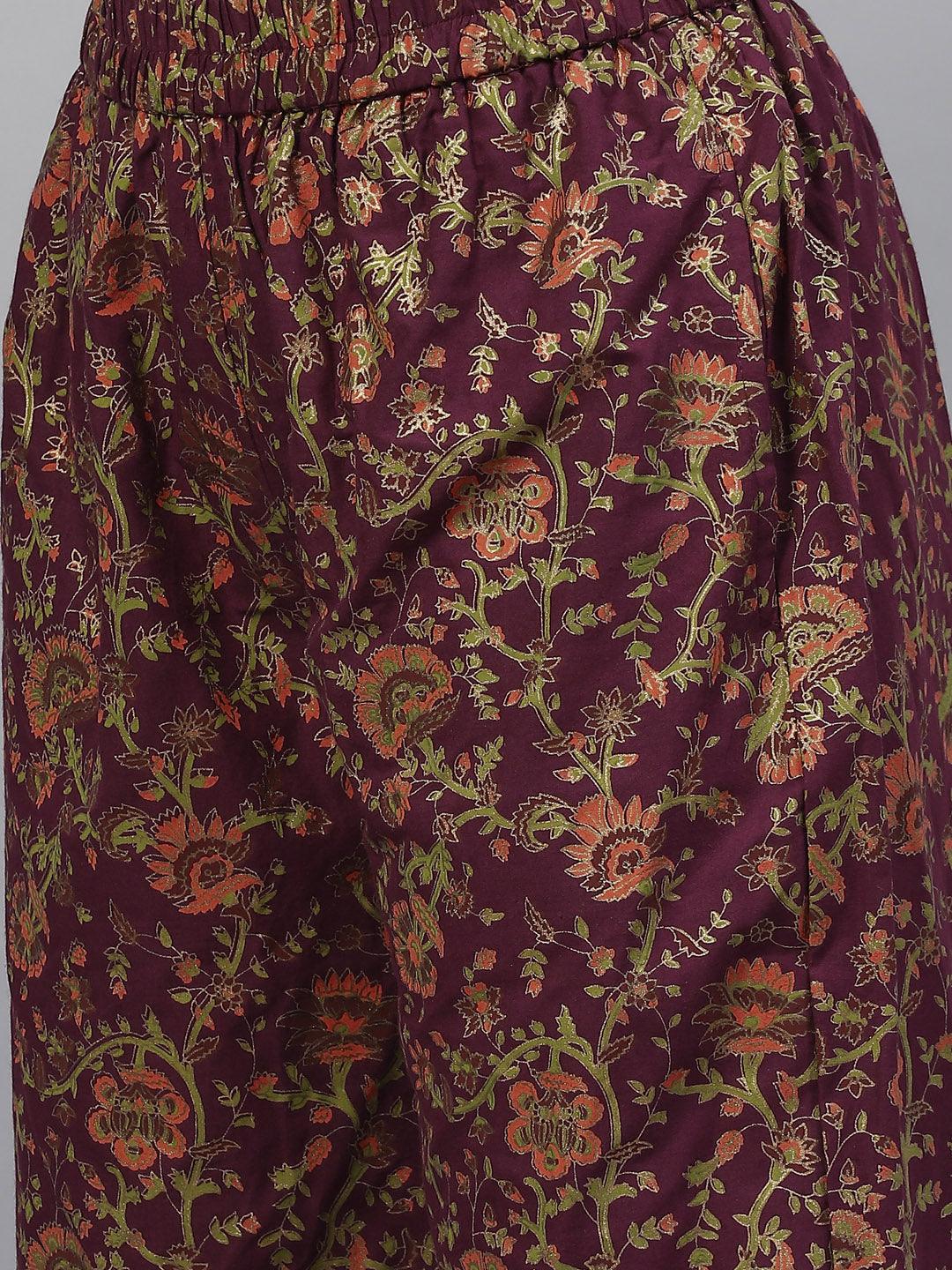  Purple Cotton Straight Kurta Pant Set with Dupatta -  world
