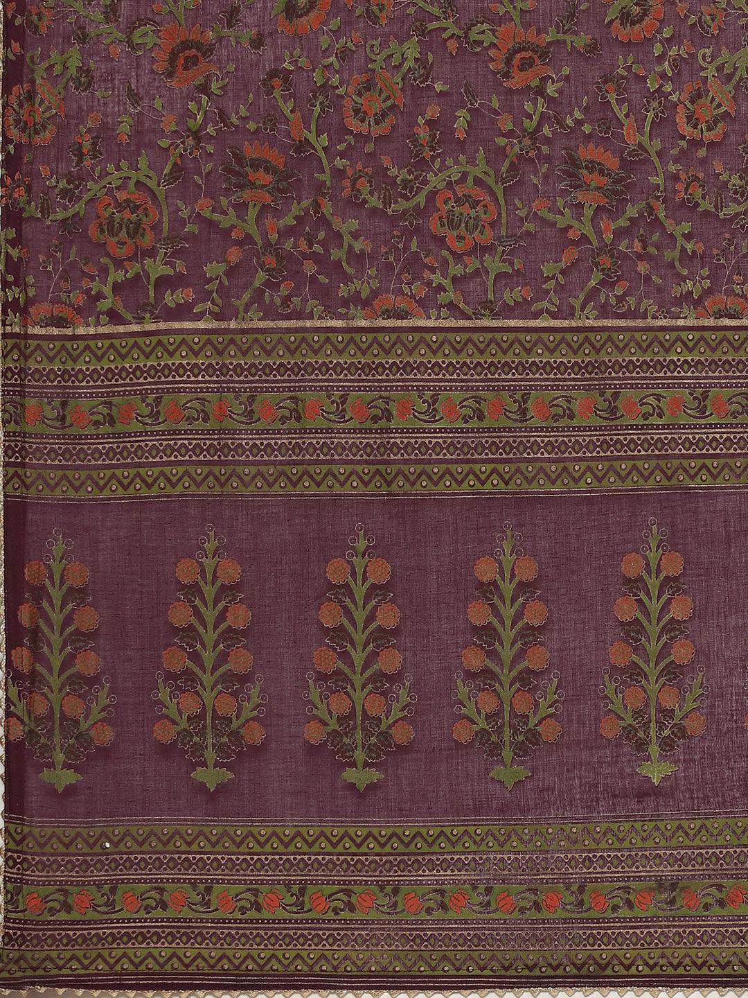  Purple Cotton Straight Kurta Pant Set with Dupatta -  world