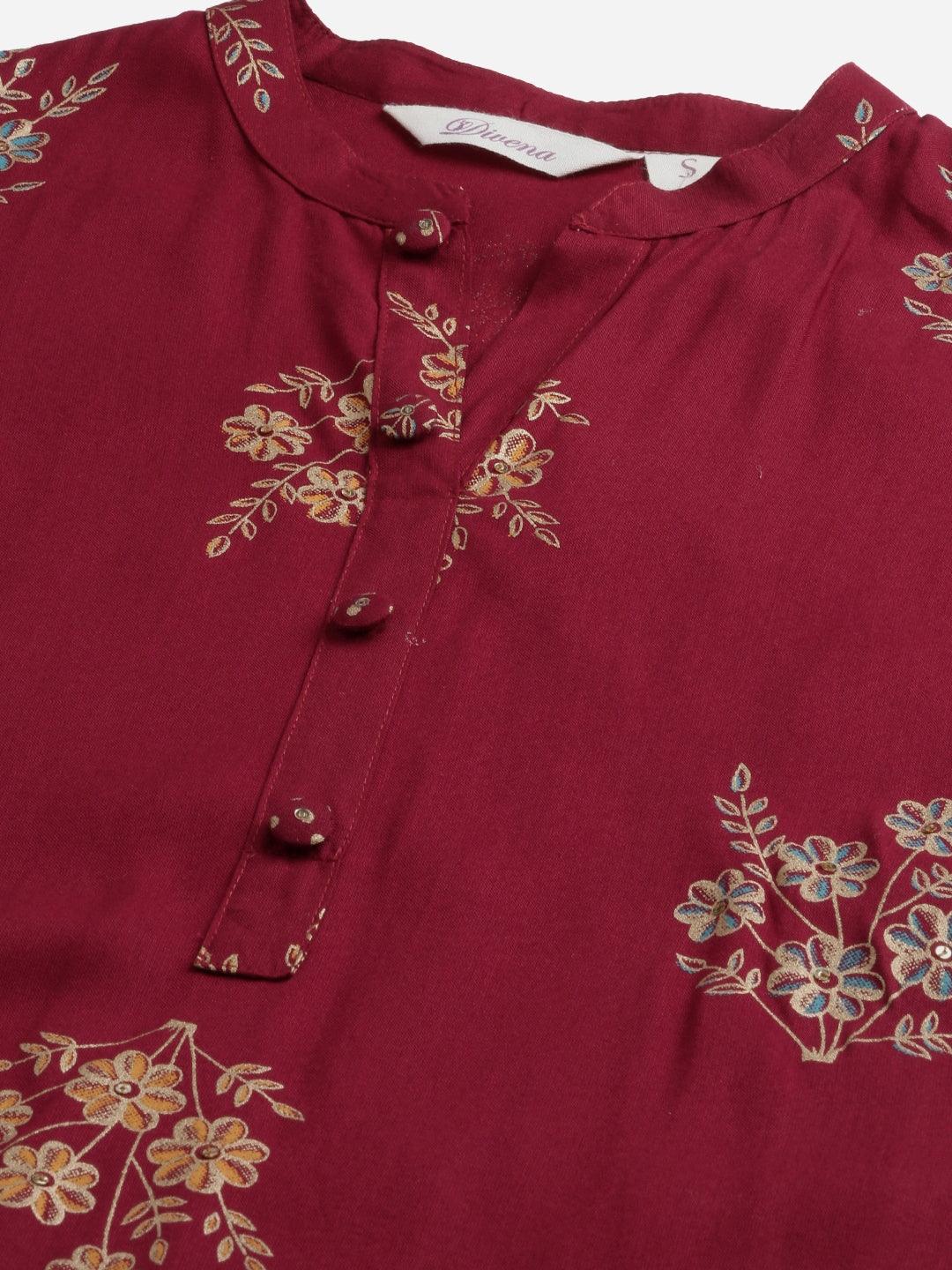  Maroon Rayon Kurta Pant Set with kota doria Dupatta -  world