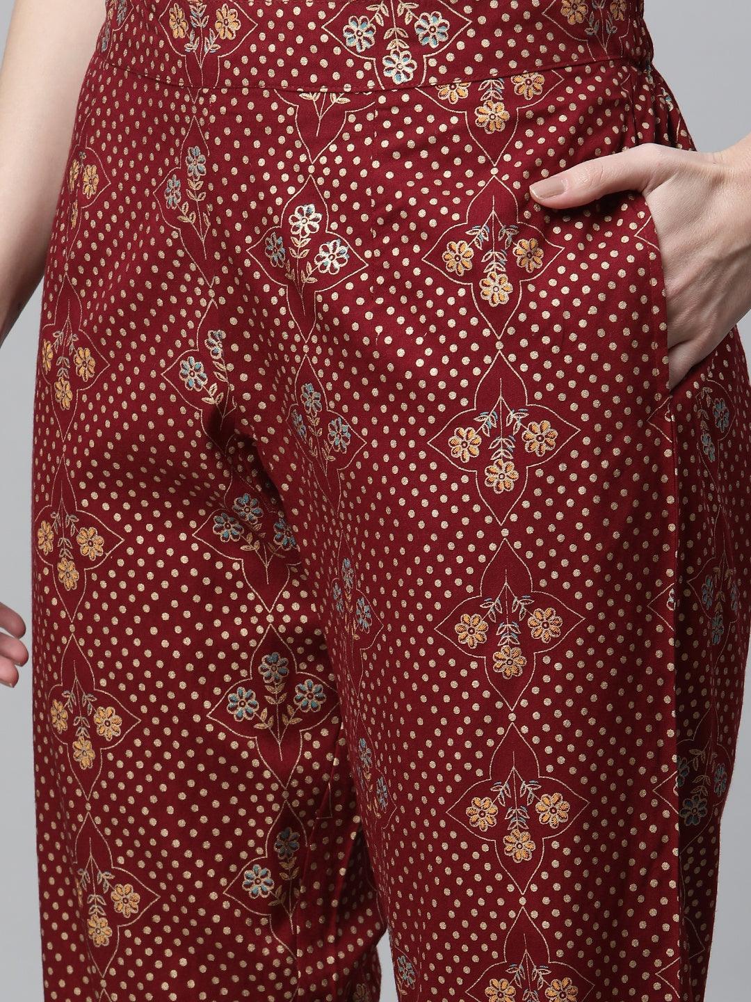  Maroon Rayon Kurta Pant Set with kota doria Dupatta -  world