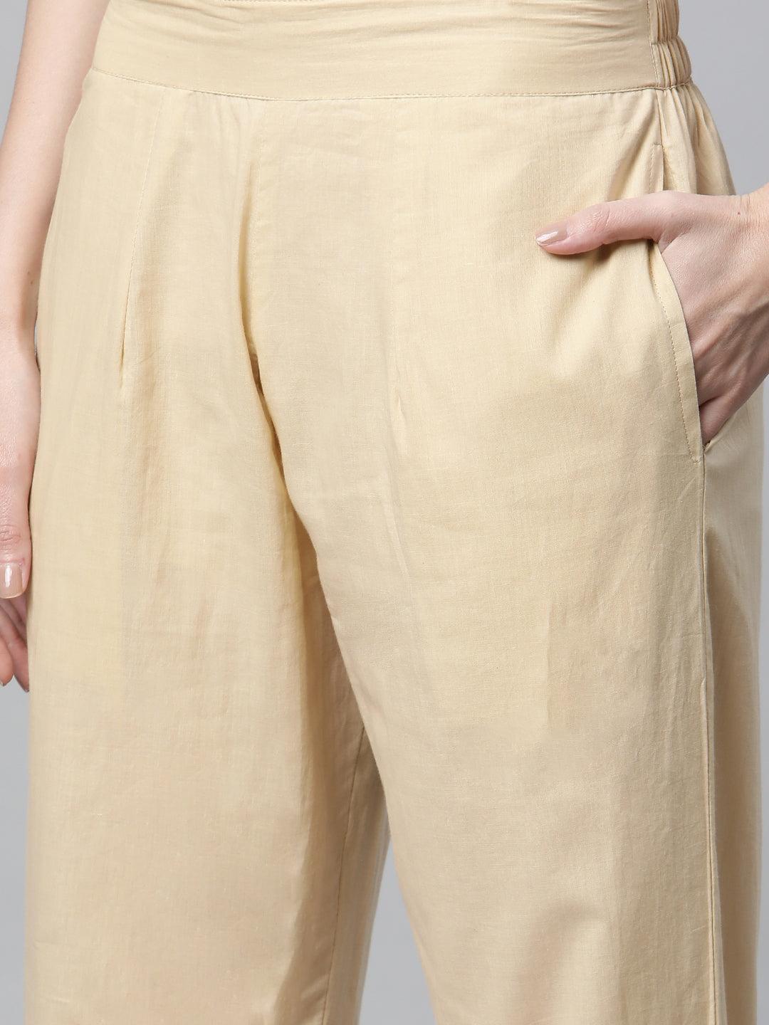  Beige Color Cotton Straight Kurta Pant Set with Dupatta -  world