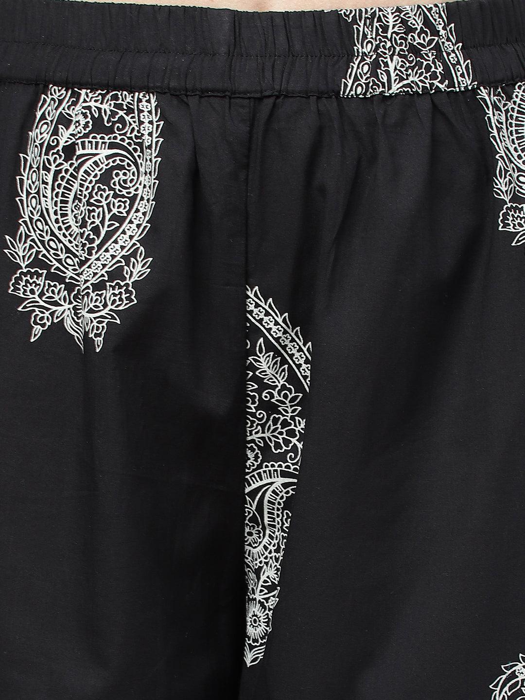  Black Cotton Straight Kurta Hem Cuffed Pant set -  world