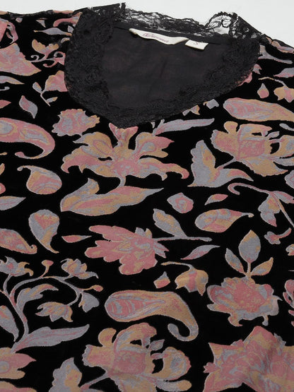  Black Burn out Velvet Kurta Haram Pant with Organza Dupatta -  world
