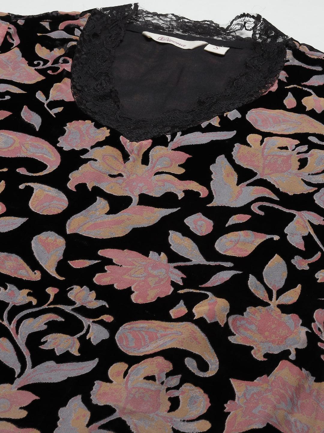  Black Burn out Velvet Kurta Harem Pant with Organza Dupatta -  world