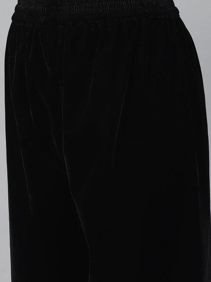  Black Burn out Velvet Kurta Haram Pant with Organza Dupatta -  world