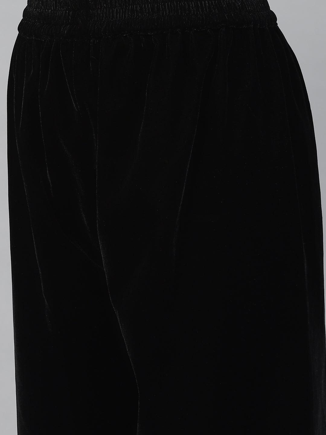  Black Burn out Velvet Kurta Harem Pant with Organza Dupatta -  world