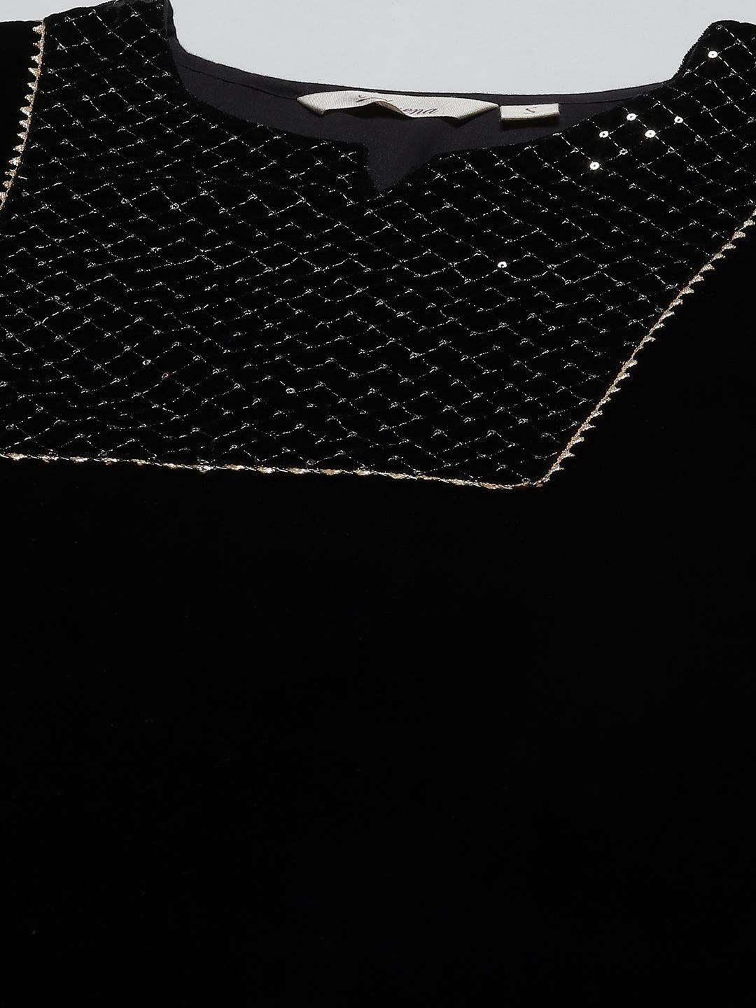  Black Velvet hand work Kurta pant With Net Dupatta set -  world