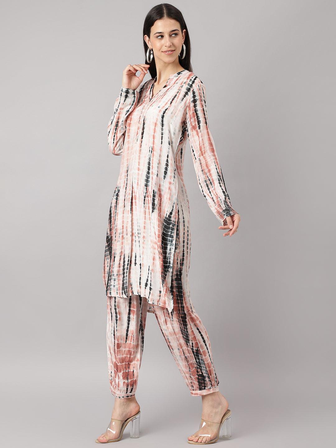  Cream Muslin Tie and Dye Kurta with Ham Cuffed Pant Set -  world