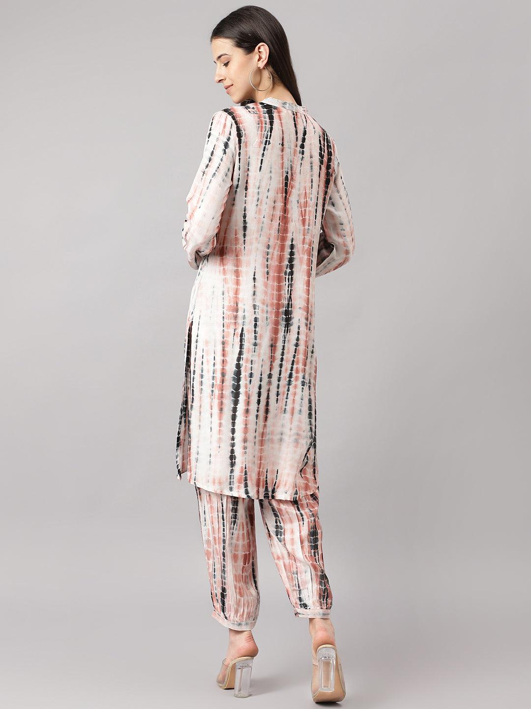  Cream Muslin Tie and Dye Kurta with Ham Cuffed Pant Set -  world