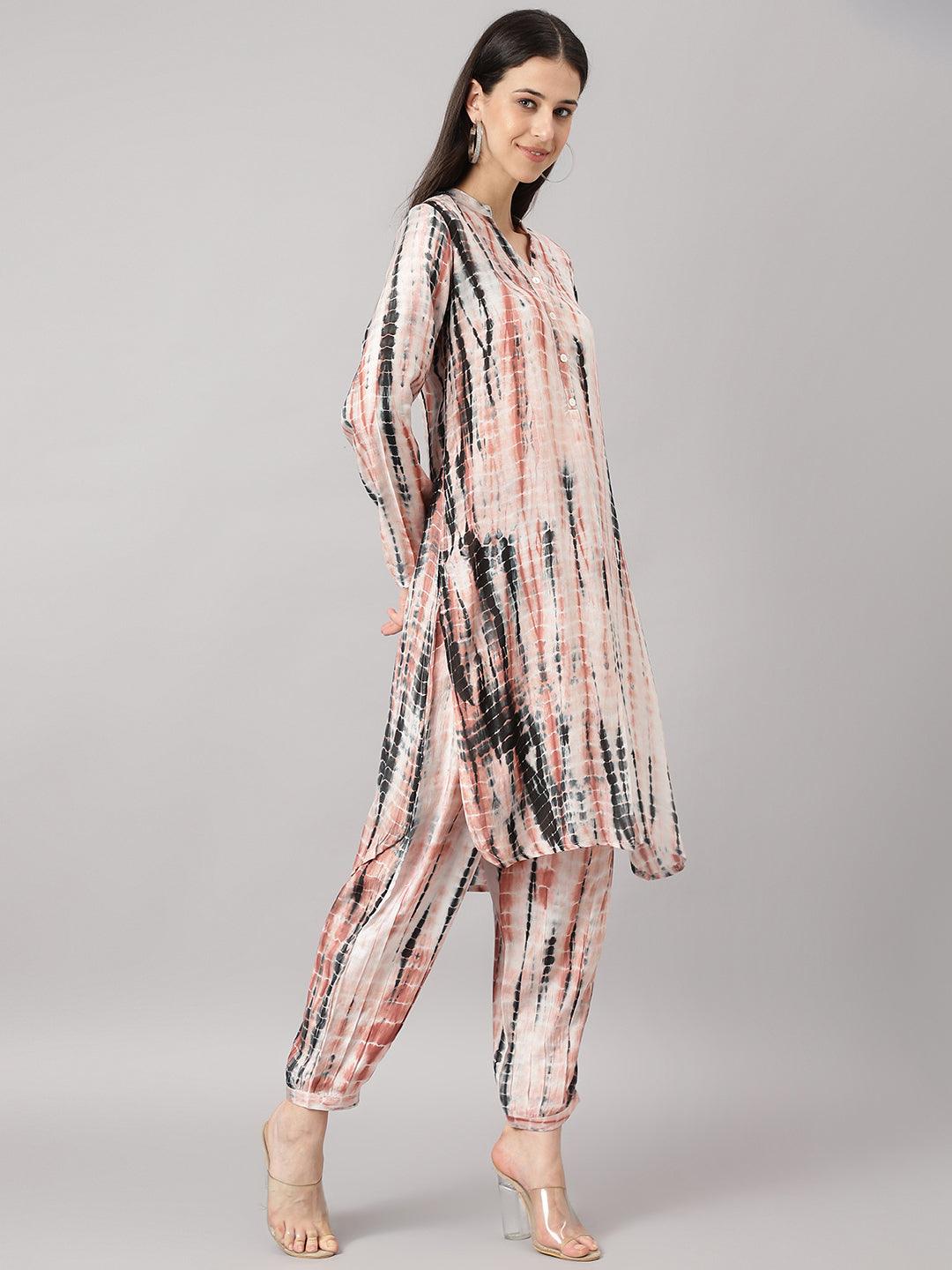  Cream Muslin Tie and Dye Kurta with Ham Cuffed Pant Set -  world