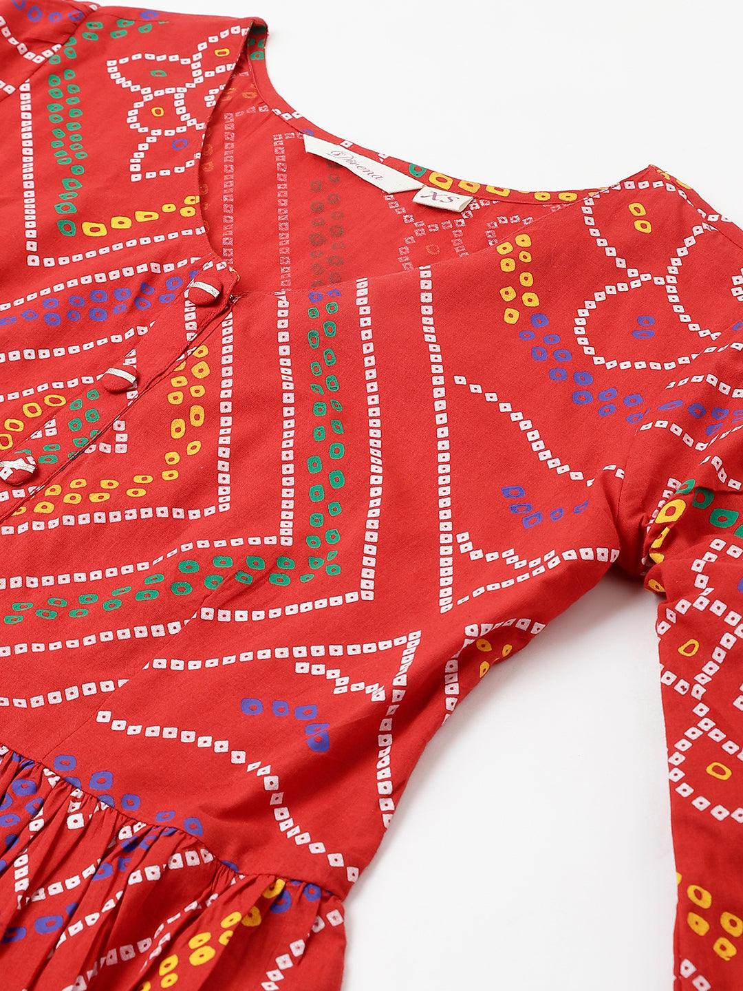  Red Bandhani Printed Cotton Peplum Top -  world